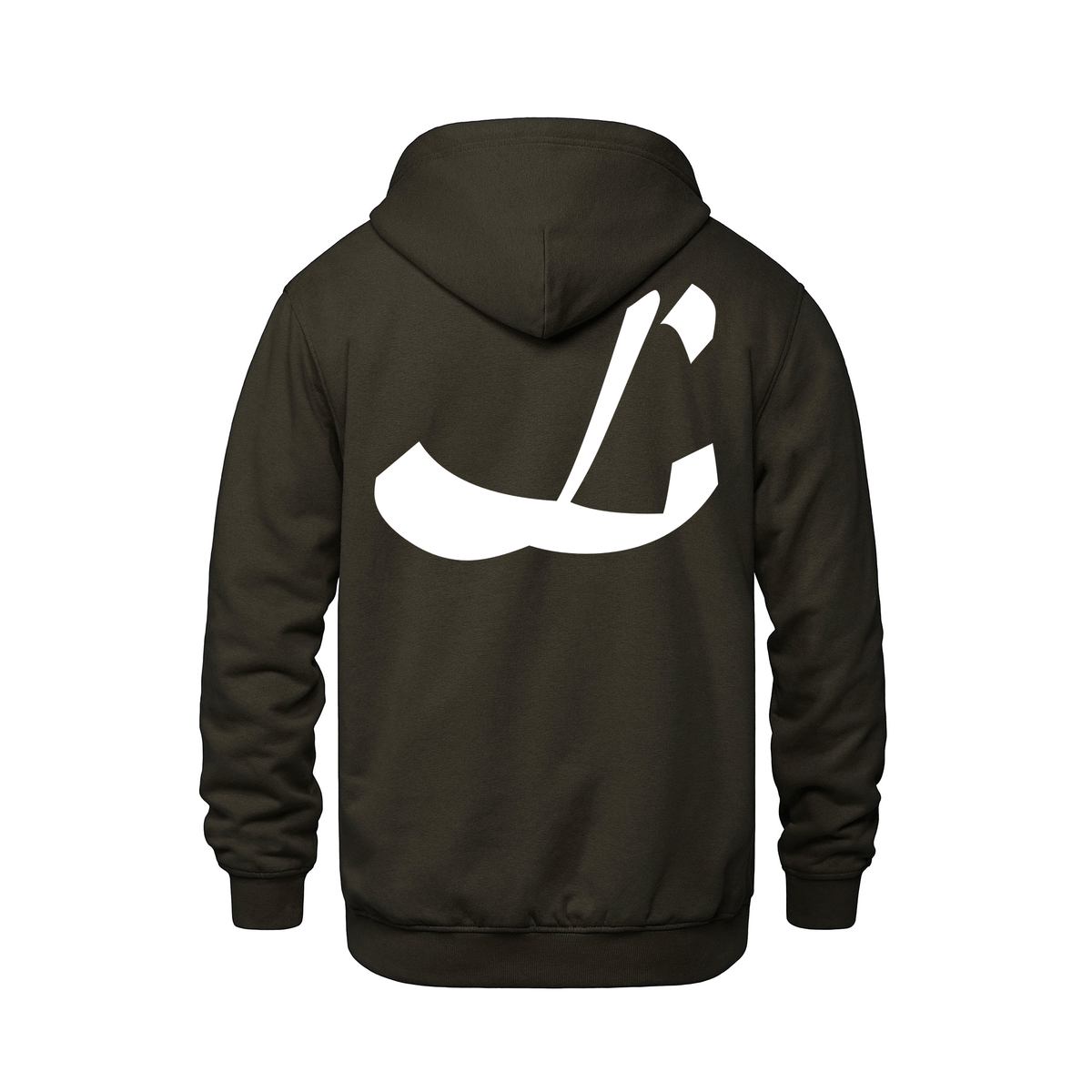 Alphabet L Hoodie 9 inch calligraphy White ink, Brown
