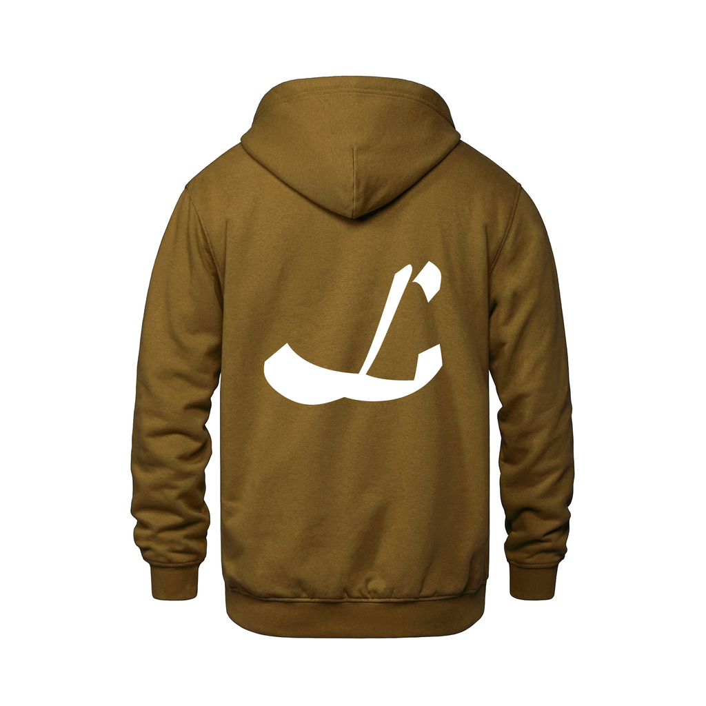 Alphabet L Hoodie 9 inch calligraphy White ink, Caramel