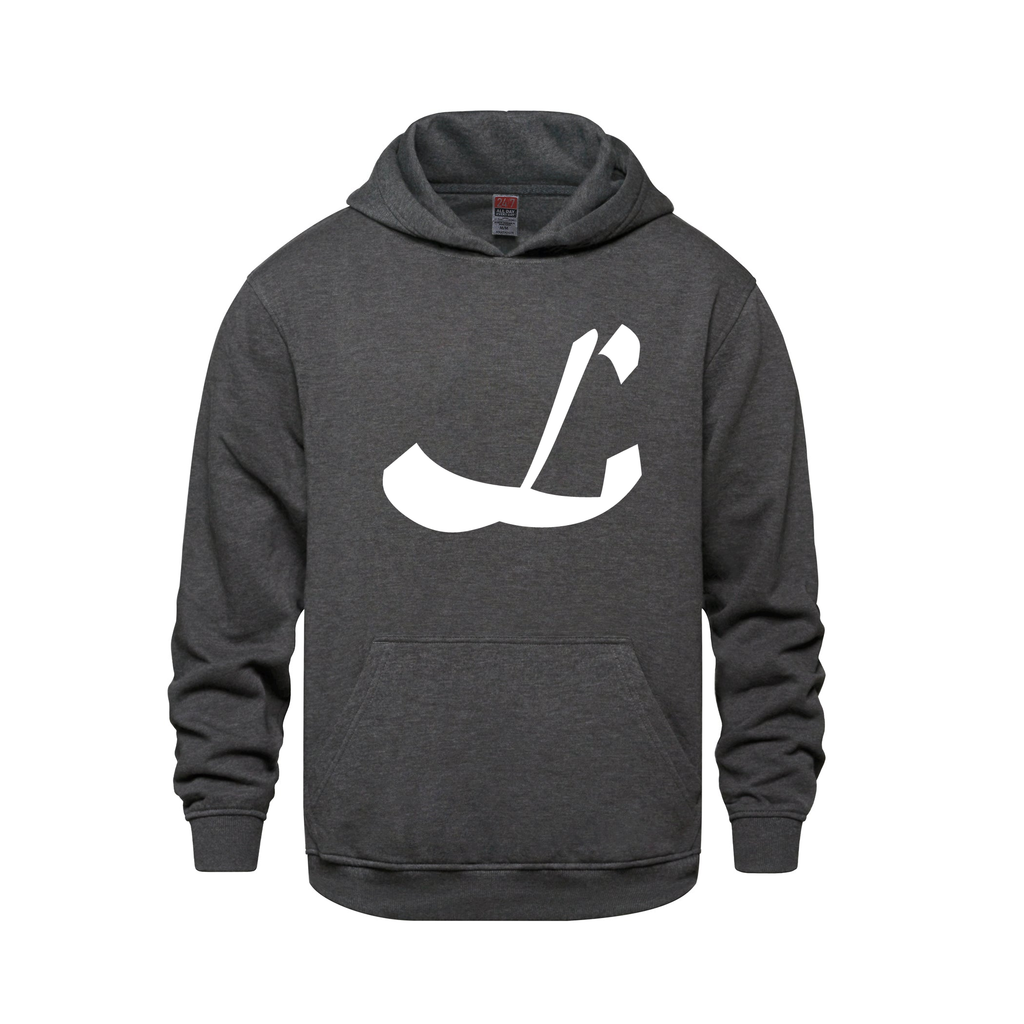 Alphabet L Hoodie 9 inch calligraphy White ink, Charcoal