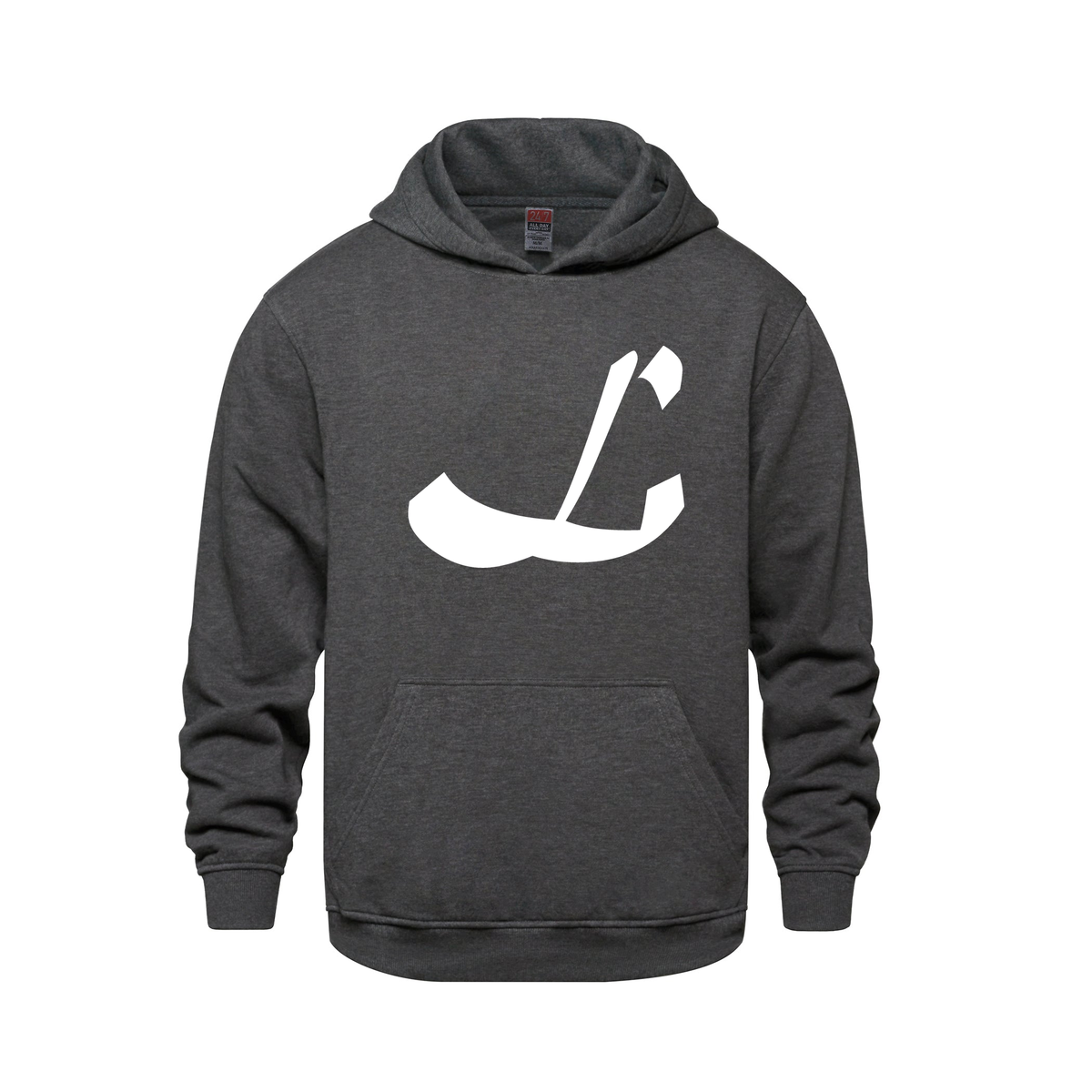 Alphabet L Hoodie 9 inch calligraphy White ink, Charcoal