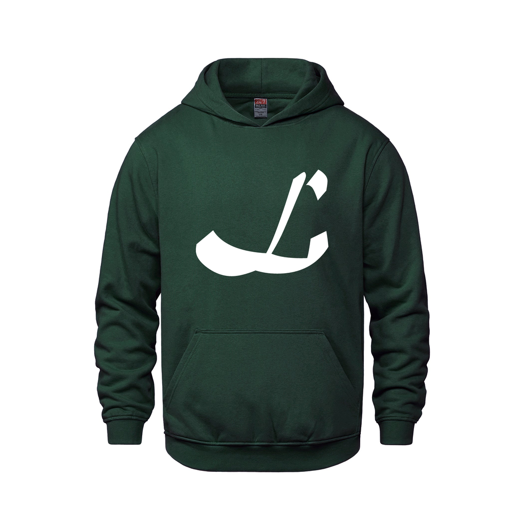 Alphabet L Hoodie 9 inch calligraphy White ink, Forest Green