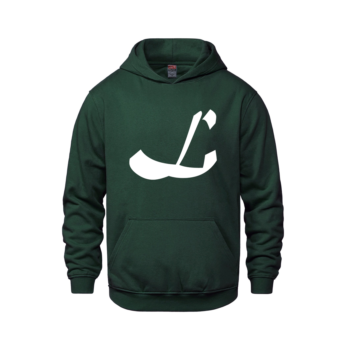 Alphabet L Hoodie 9 inch calligraphy White ink, Forest Green