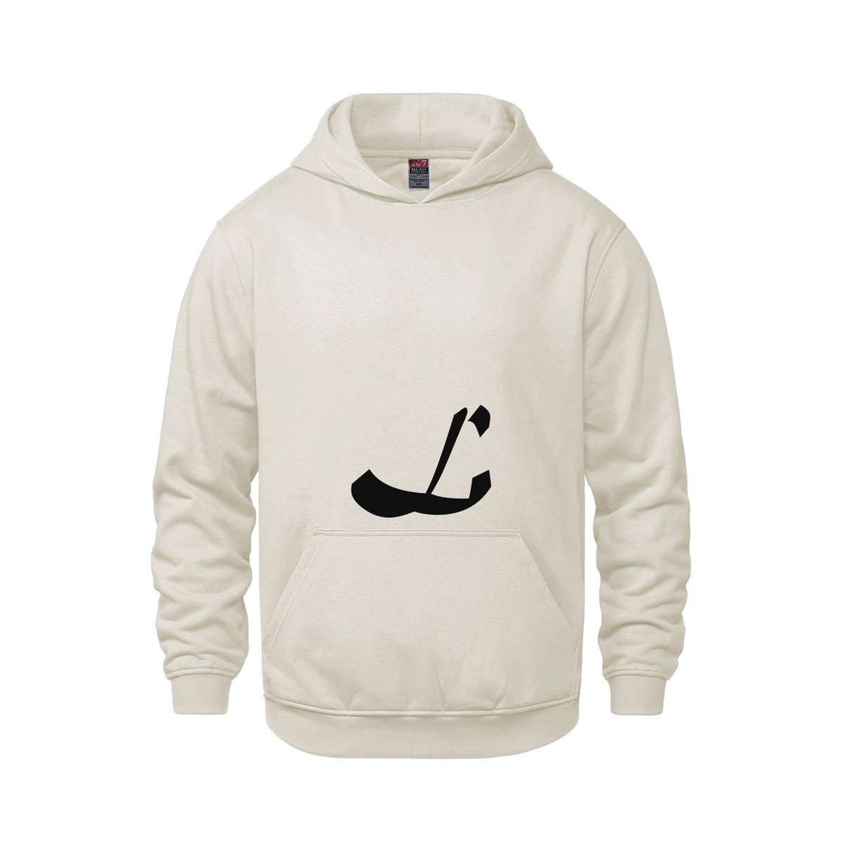 Alphabet L Hoodie 9 inch calligraphy Black ink, Ivory
