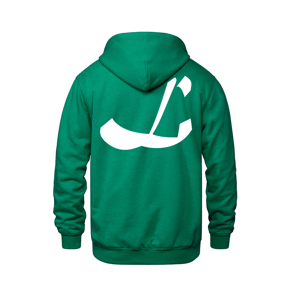 Alphabet L Hoodie 9 inch calligraphy White ink, Kelly Green