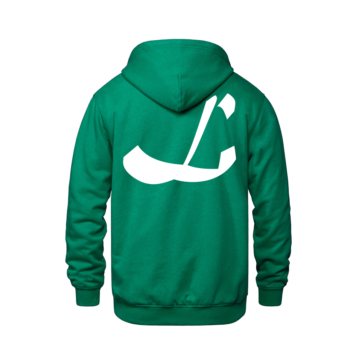 Alphabet L Hoodie 9 inch calligraphy White ink, Kelly Green