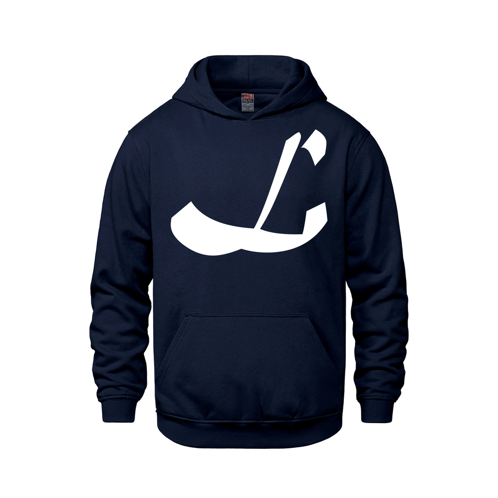Alphabet L Hoodie 9 inch calligraphy White ink, Navy