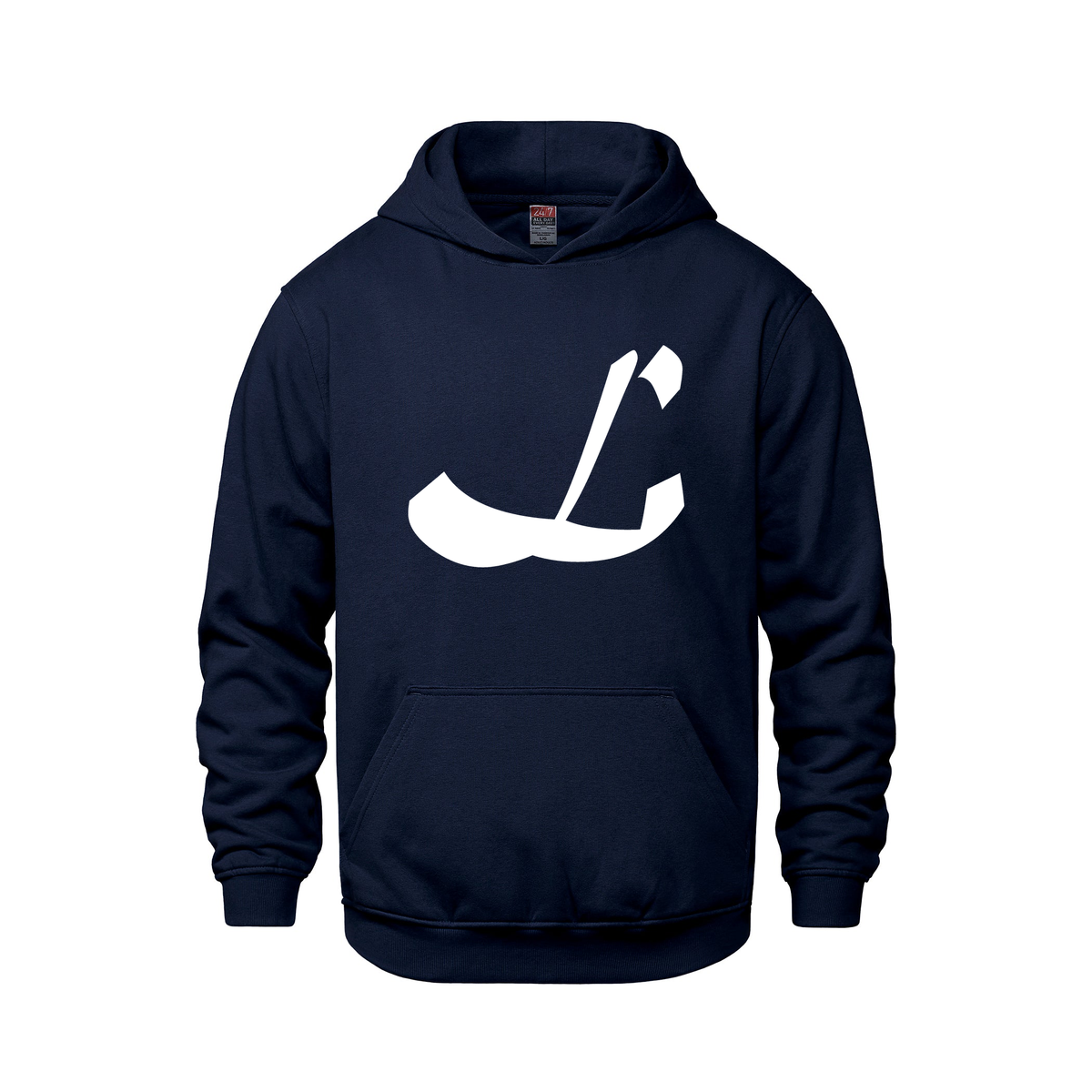 Alphabet L Hoodie 9 inch calligraphy White ink, Navy