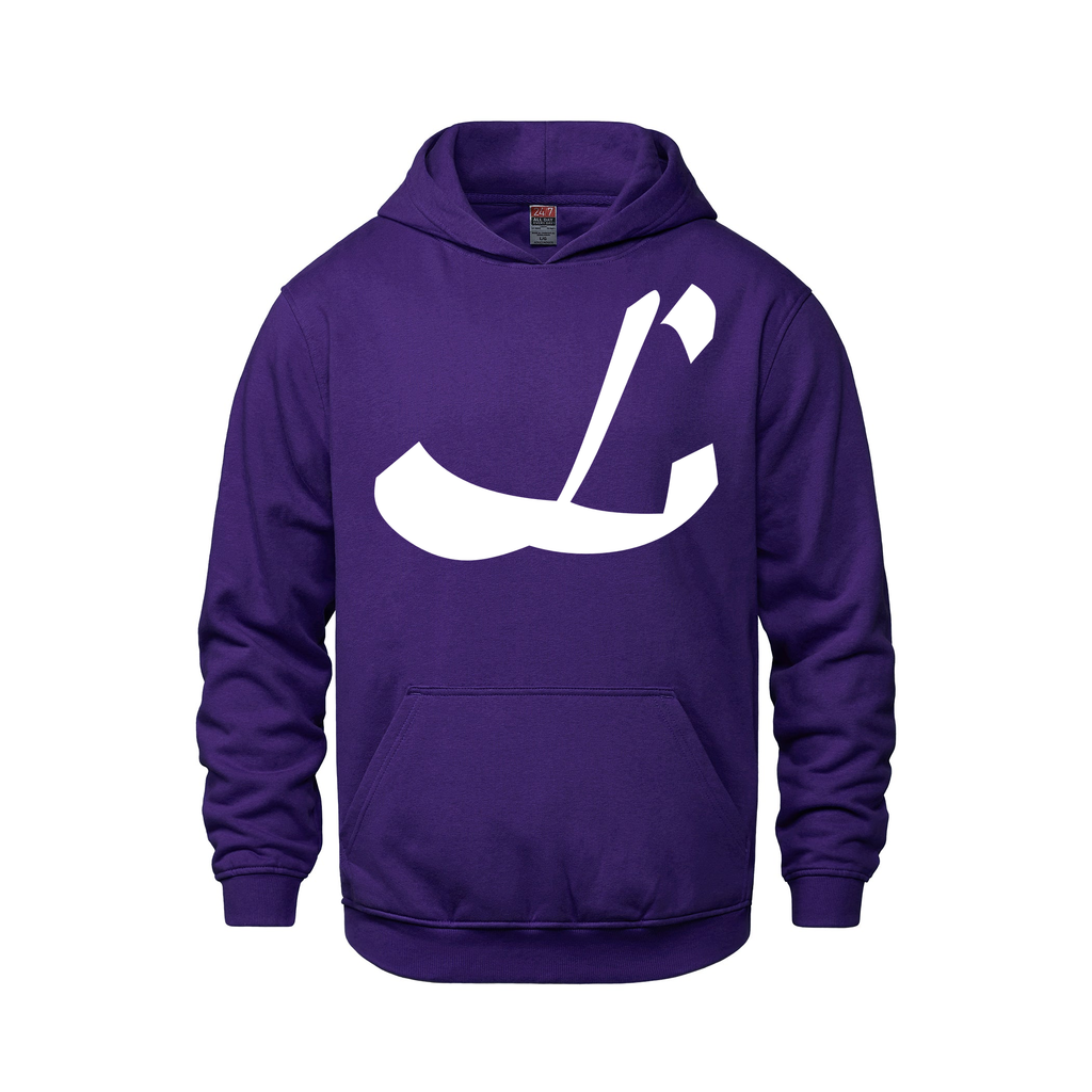 Alphabet L Hoodie 9 inch calligraphy White ink, Purple