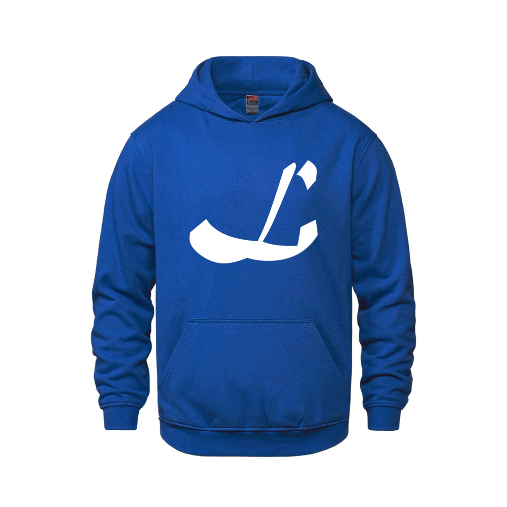 Alphabet L Hoodie 9 inch calligraphy White ink, Royal