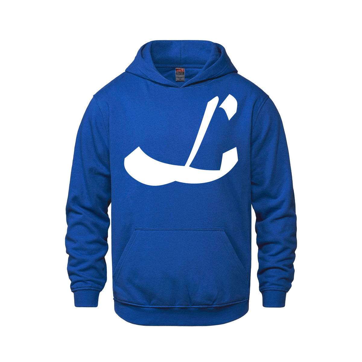 Alphabet L Hoodie 9 inch calligraphy White ink, Royal