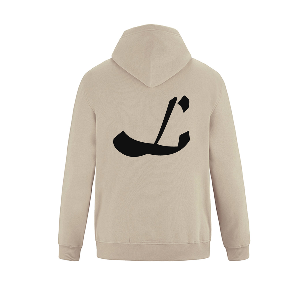 Alphabet L Hoodie 9 inch calligraphy Black ink, Sand