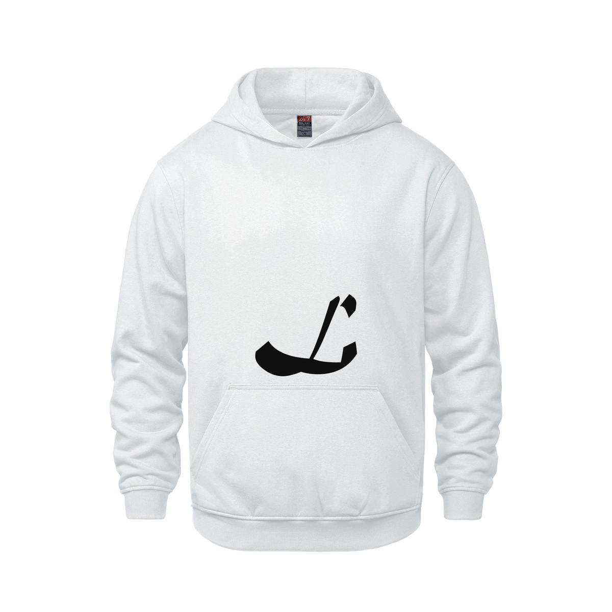 Alphabet L Hoodie 9 inch calligraphy Black ink, White