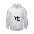 Alphabet M Hoodie 9 inch calligraphy Black ink, Ash