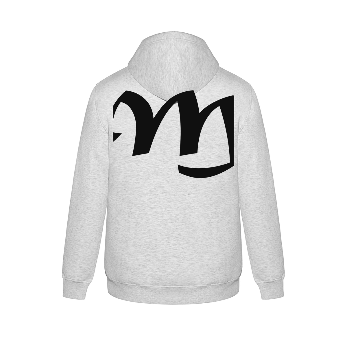 Alphabet M Hoodie 9 inch calligraphy Black ink, Ash