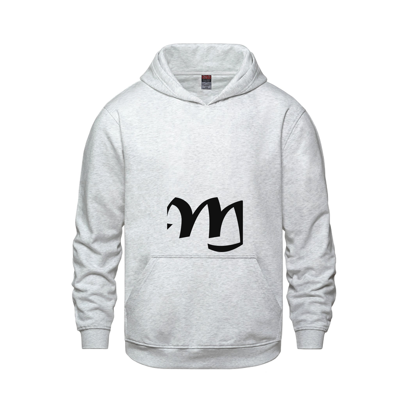 Alphabet M Hoodie 9 inch calligraphy Black ink, Ash