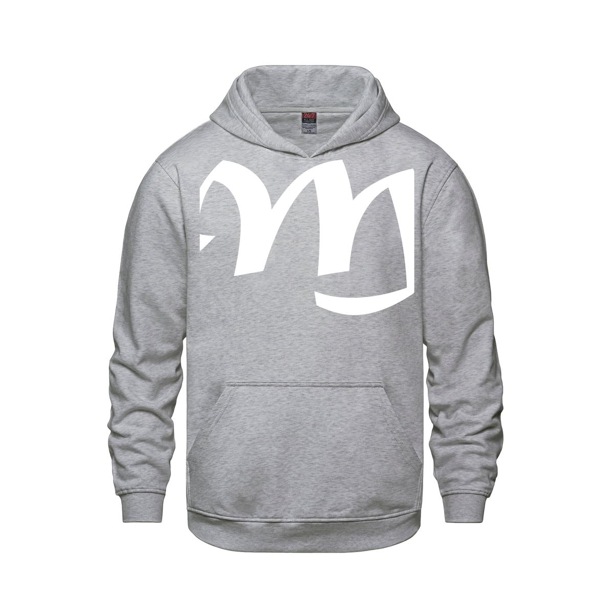 Alphabet M Hoodie 9 inch calligraphy White ink, Athletic Grey