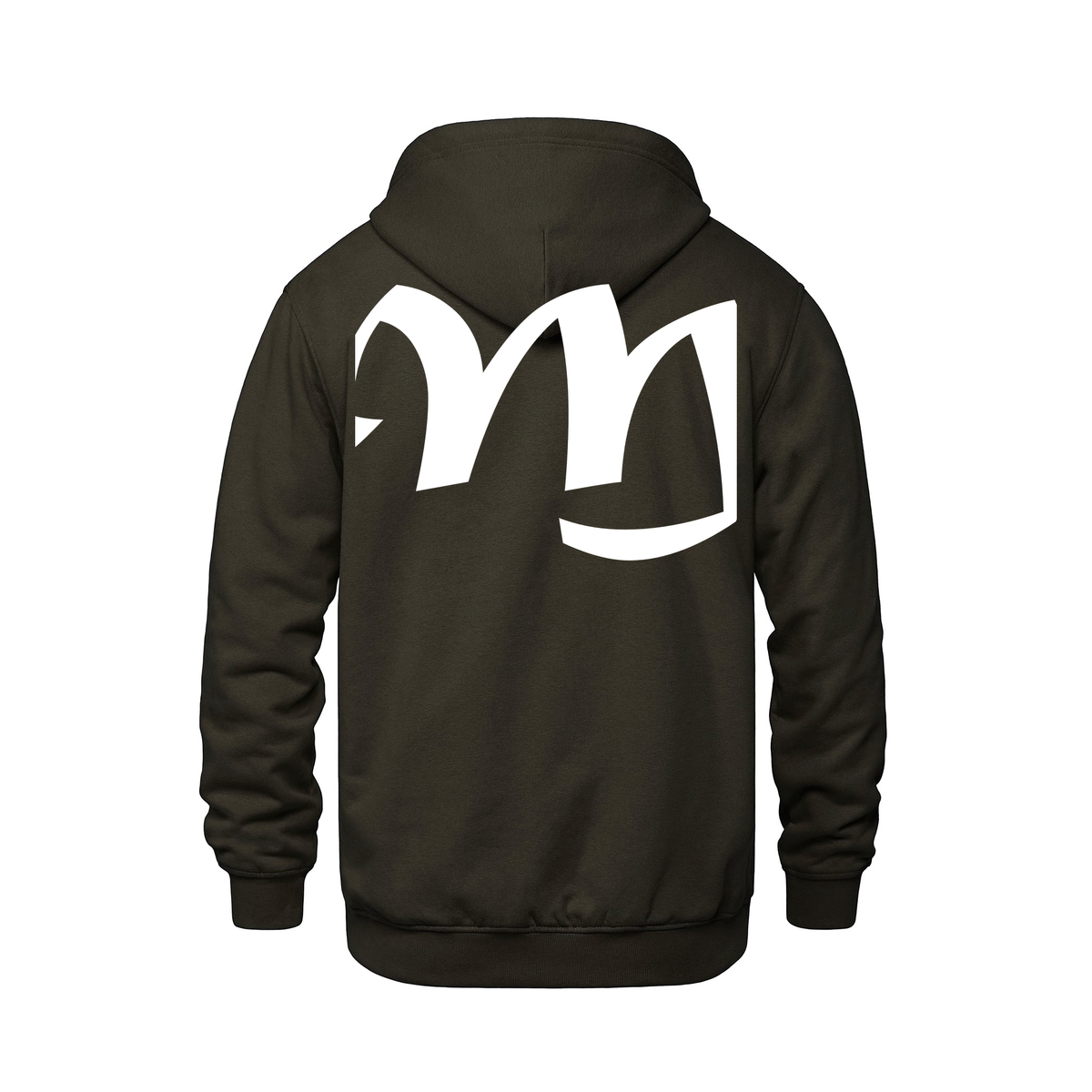 Alphabet M Hoodie 9 inch calligraphy White ink, Brown