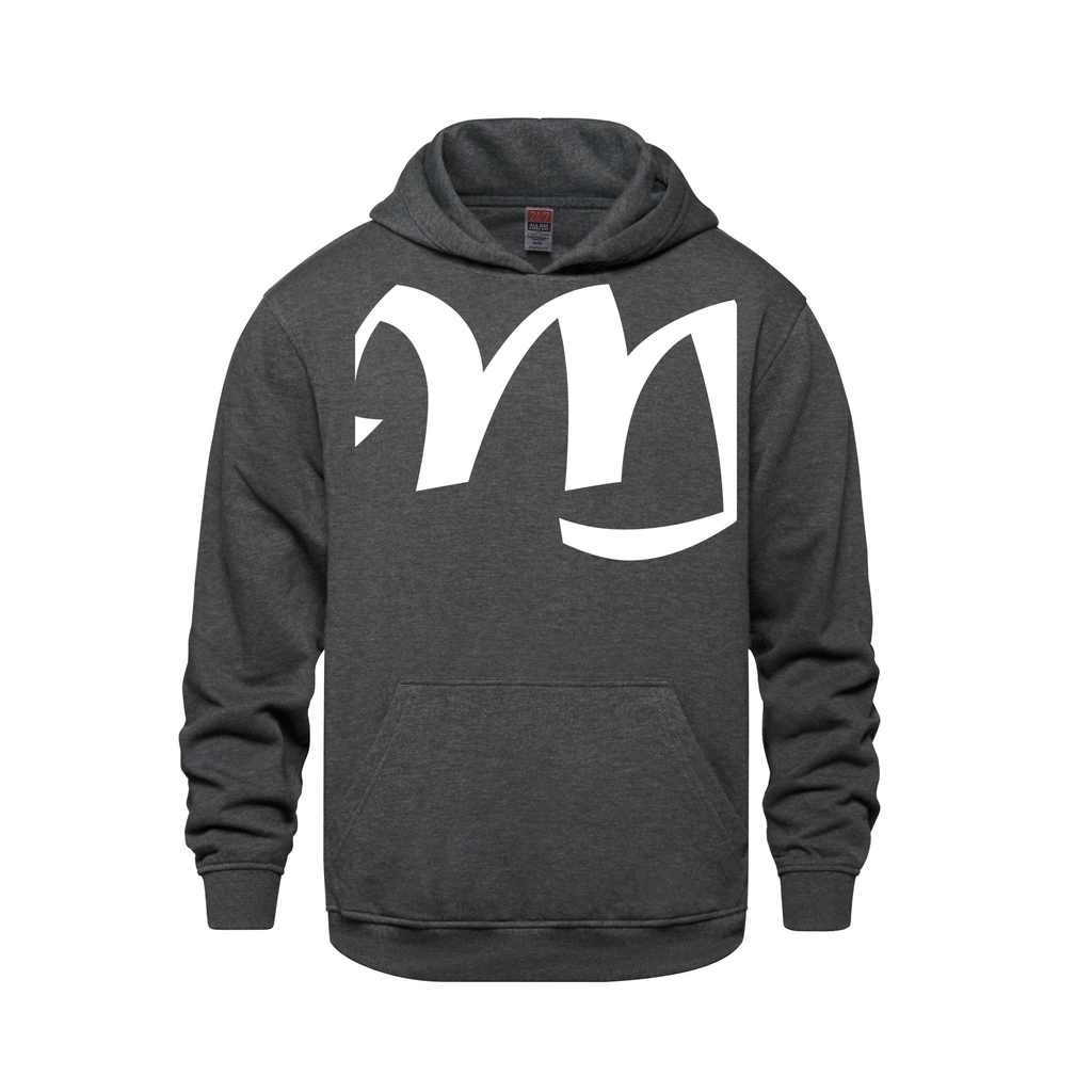 Alphabet M Hoodie 9 inch calligraphy White ink, Charcoal