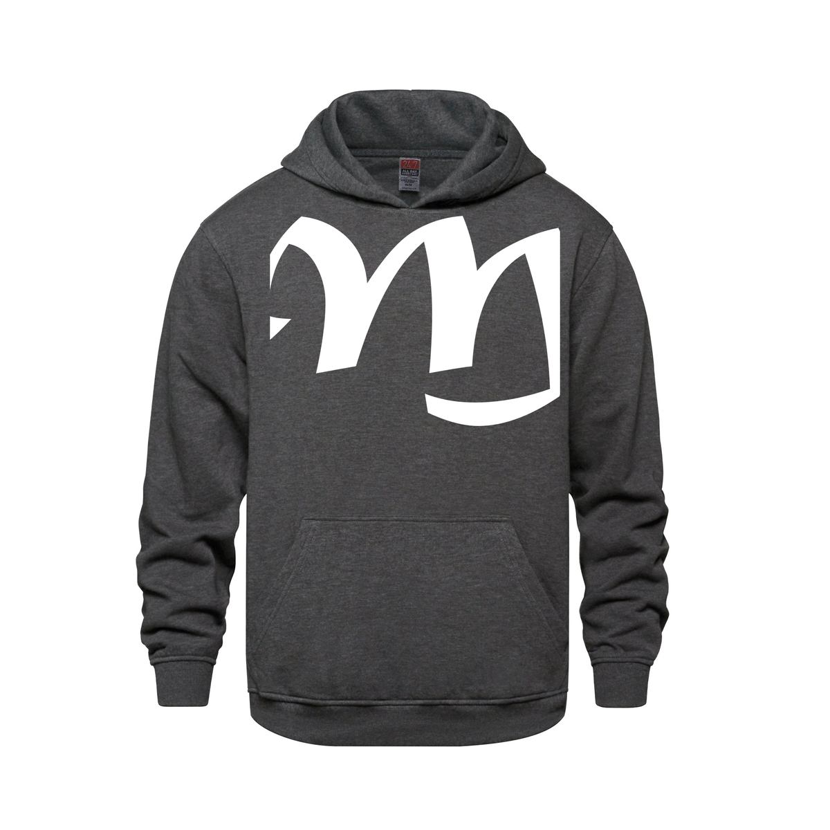 Alphabet M Hoodie 9 inch calligraphy White ink, Charcoal