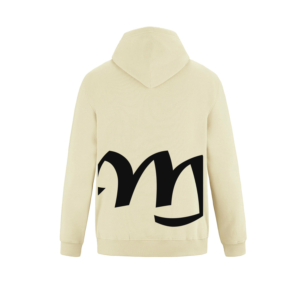 Alphabet M Hoodie 9 inch calligraphy Black ink, Ivory