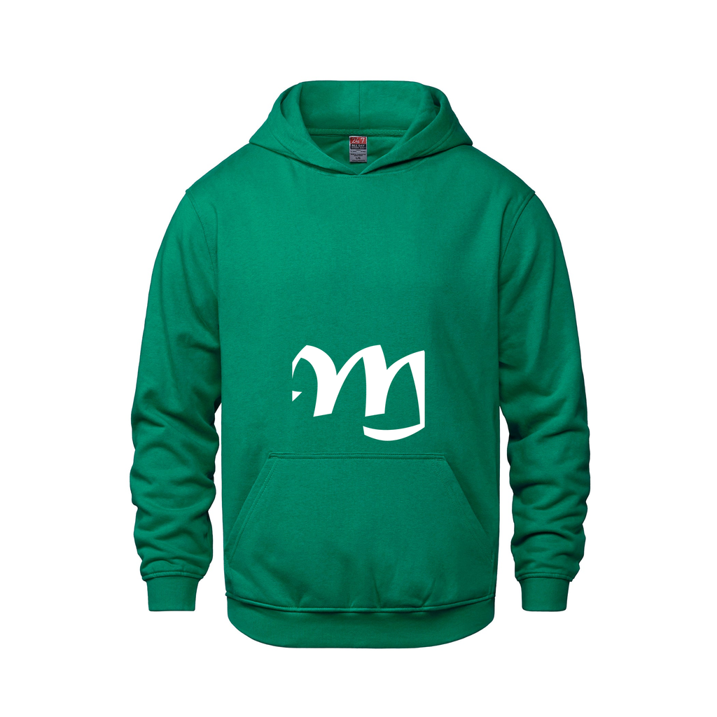 Alphabet M Hoodie 9 inch calligraphy White ink, Kelly Green