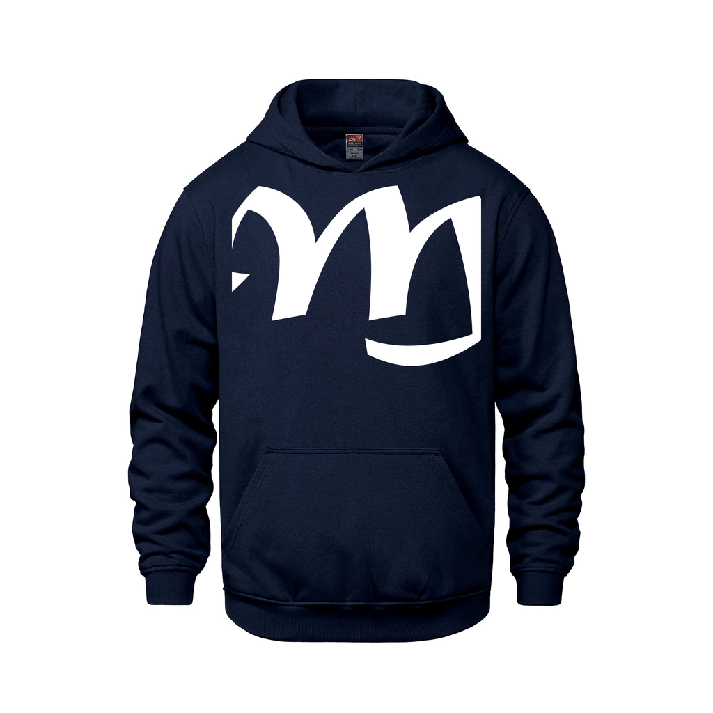 Alphabet M Hoodie 9 inch calligraphy White ink, Navy