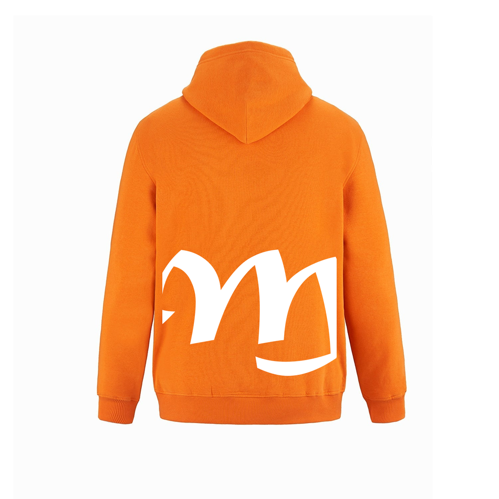 Alphabet M Hoodie 9 inch calligraphy White ink, Orange