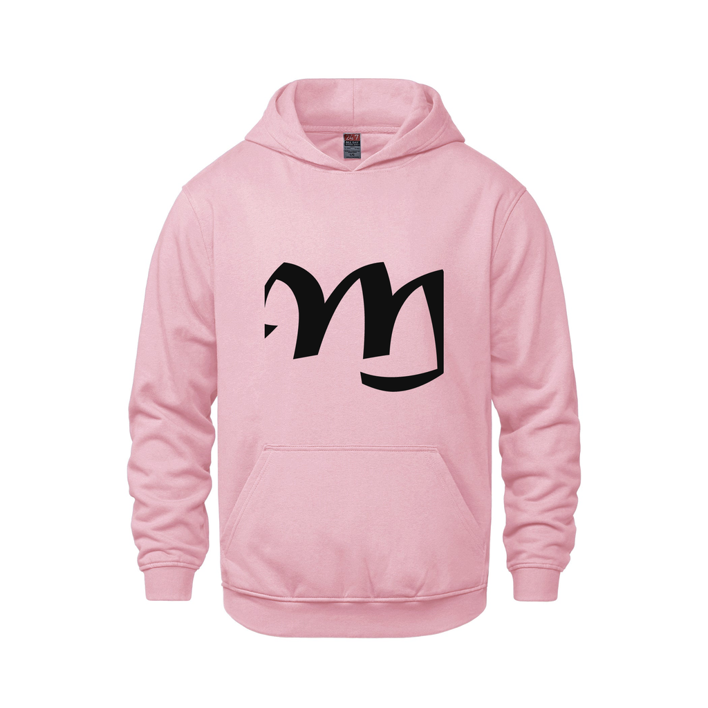 Alphabet M Hoodie 9 inch calligraphy Black ink, Pink
