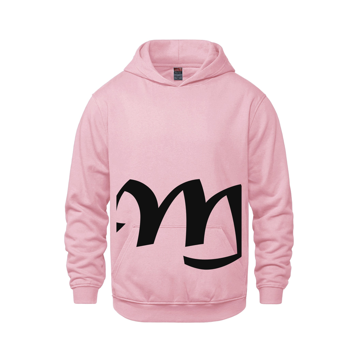 Alphabet M Hoodie 9 inch calligraphy Black ink, Pink