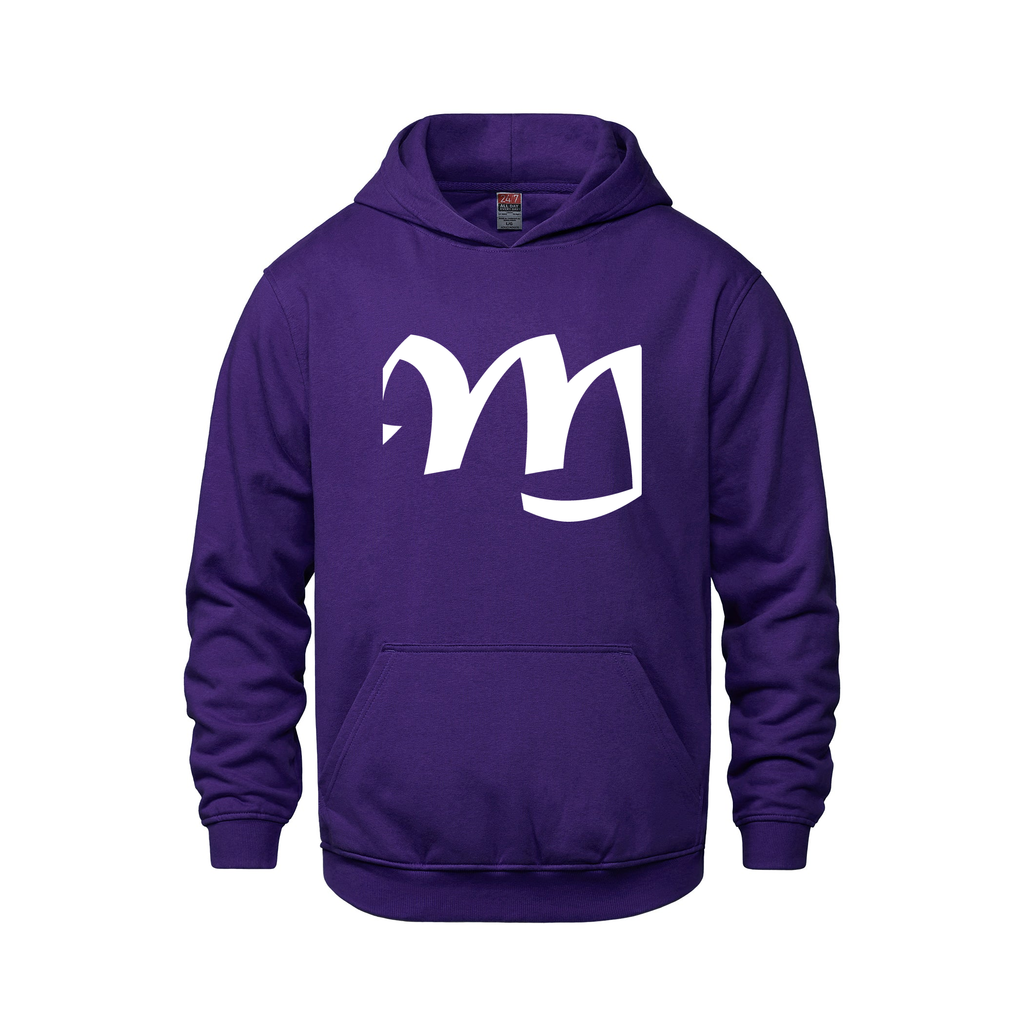 Alphabet M Hoodie 9 inch calligraphy White ink, Purple