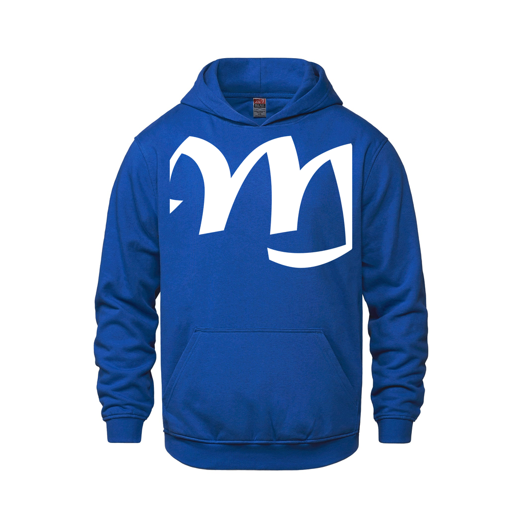 Alphabet M Hoodie 9 inch calligraphy White ink, Royal