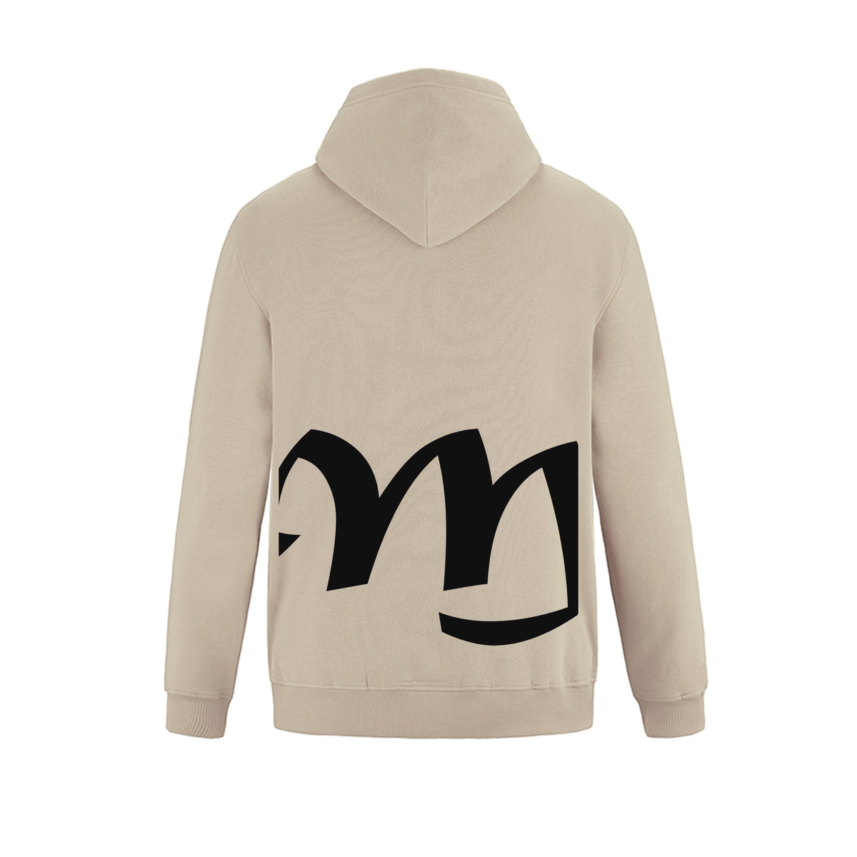 Alphabet M Hoodie 9 inch calligraphy Black ink, Sand