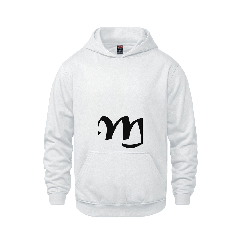 Alphabet M Hoodie 9 inch calligraphy Black ink, White