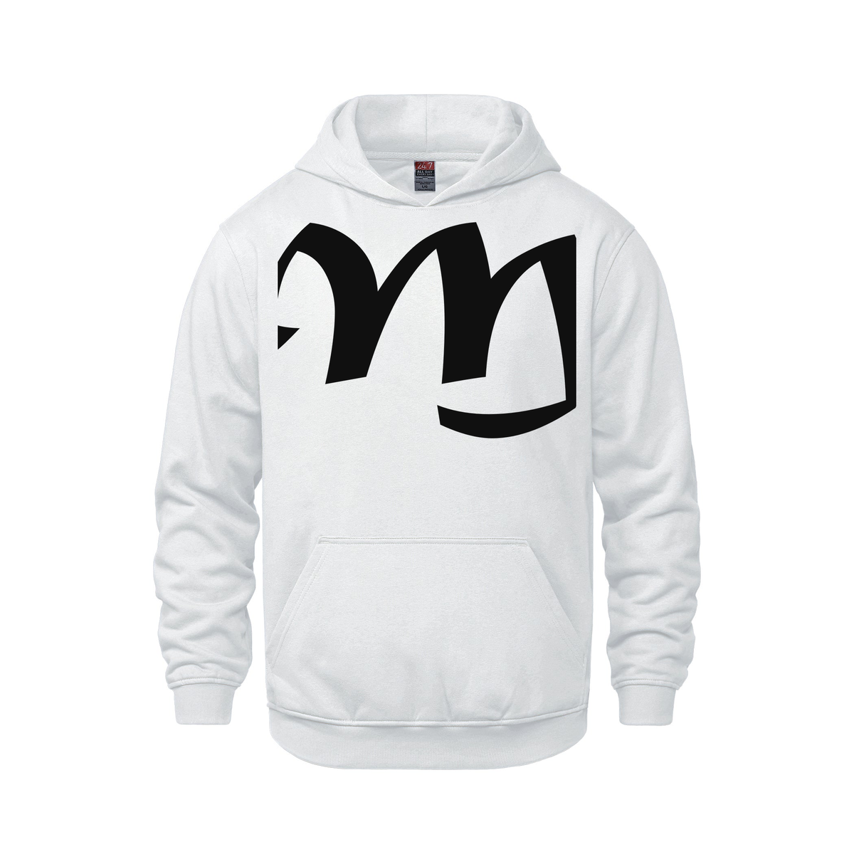 Alphabet M Hoodie 9 inch calligraphy Black ink, White