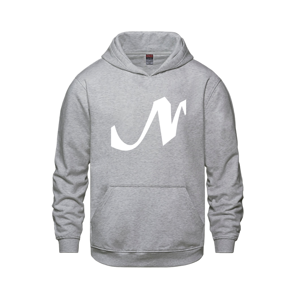Alphabet N Hoodie 9 inch calligraphy White ink, Athletic Grey