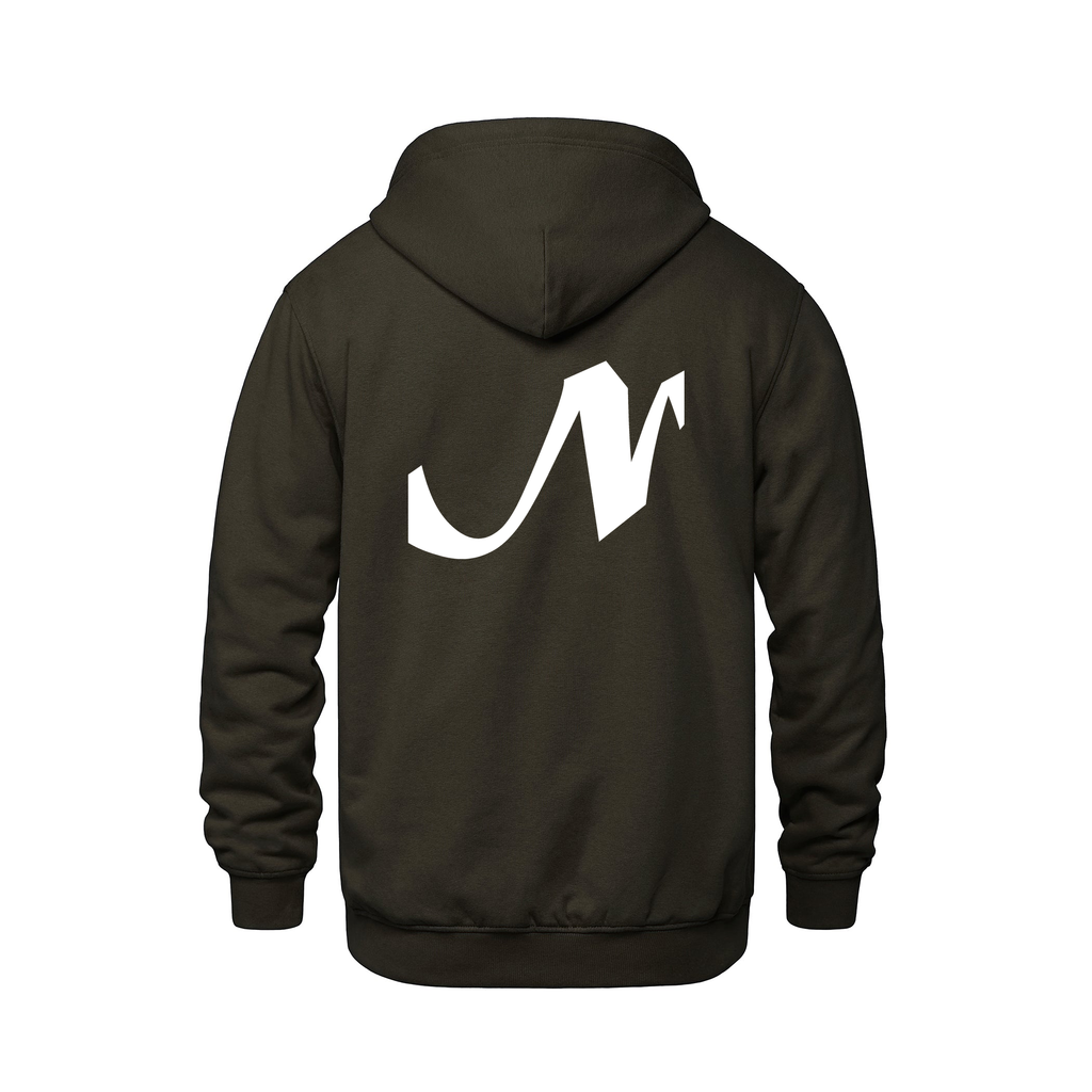 Alphabet N Hoodie 9 inch calligraphy White ink, Brown