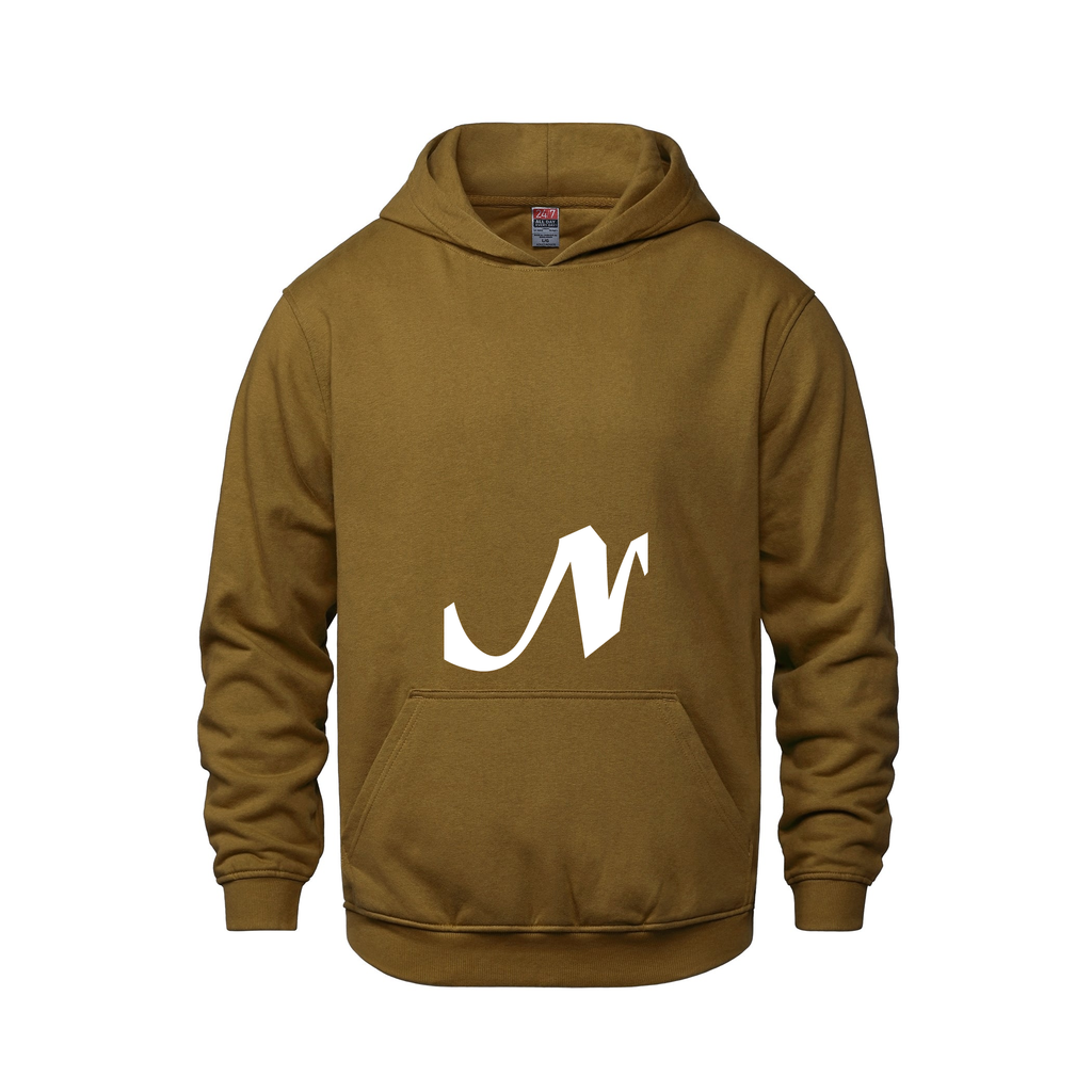 Alphabet N Hoodie 9 inch calligraphy White ink, Caramel