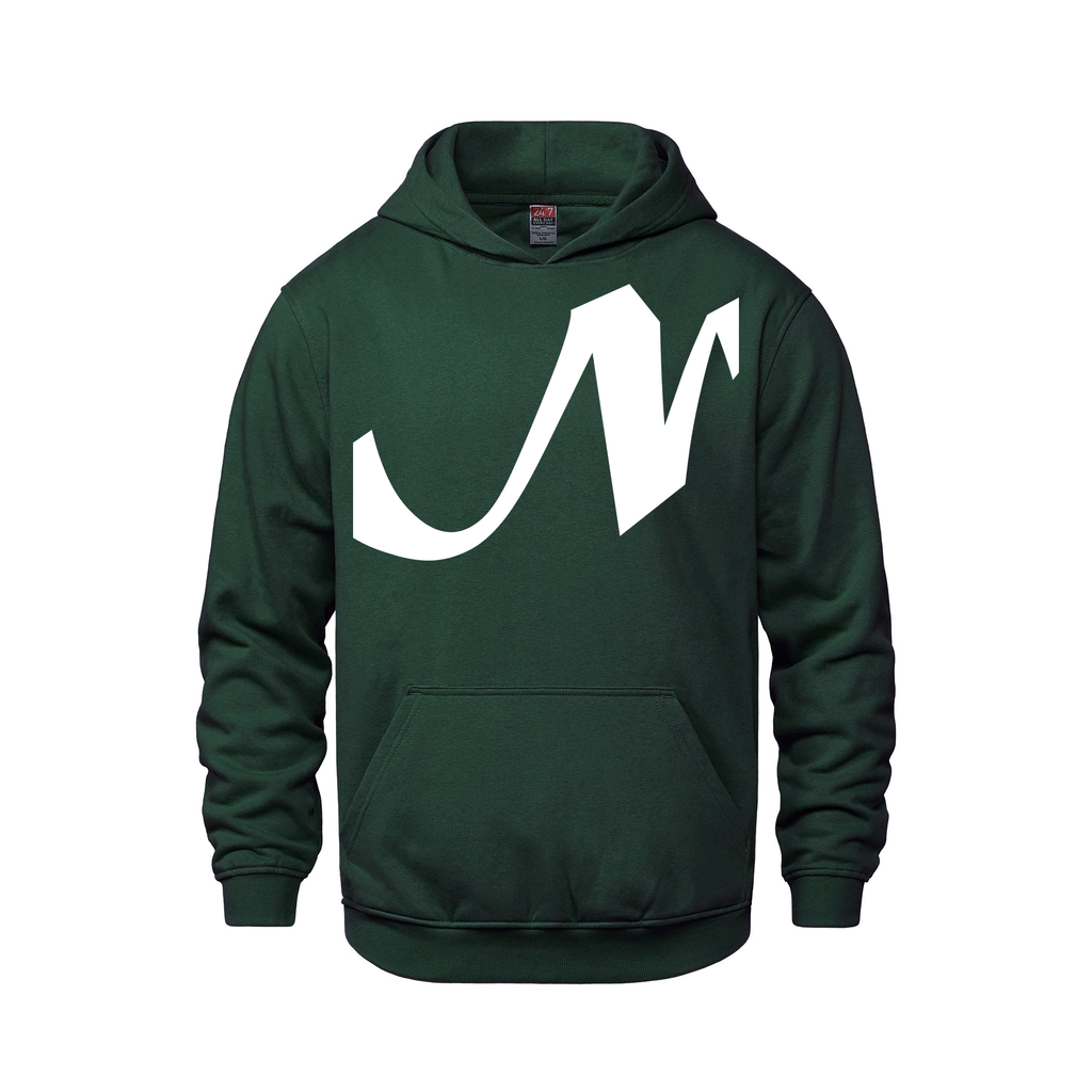 Alphabet N Hoodie 9 inch calligraphy White ink, Forest Green