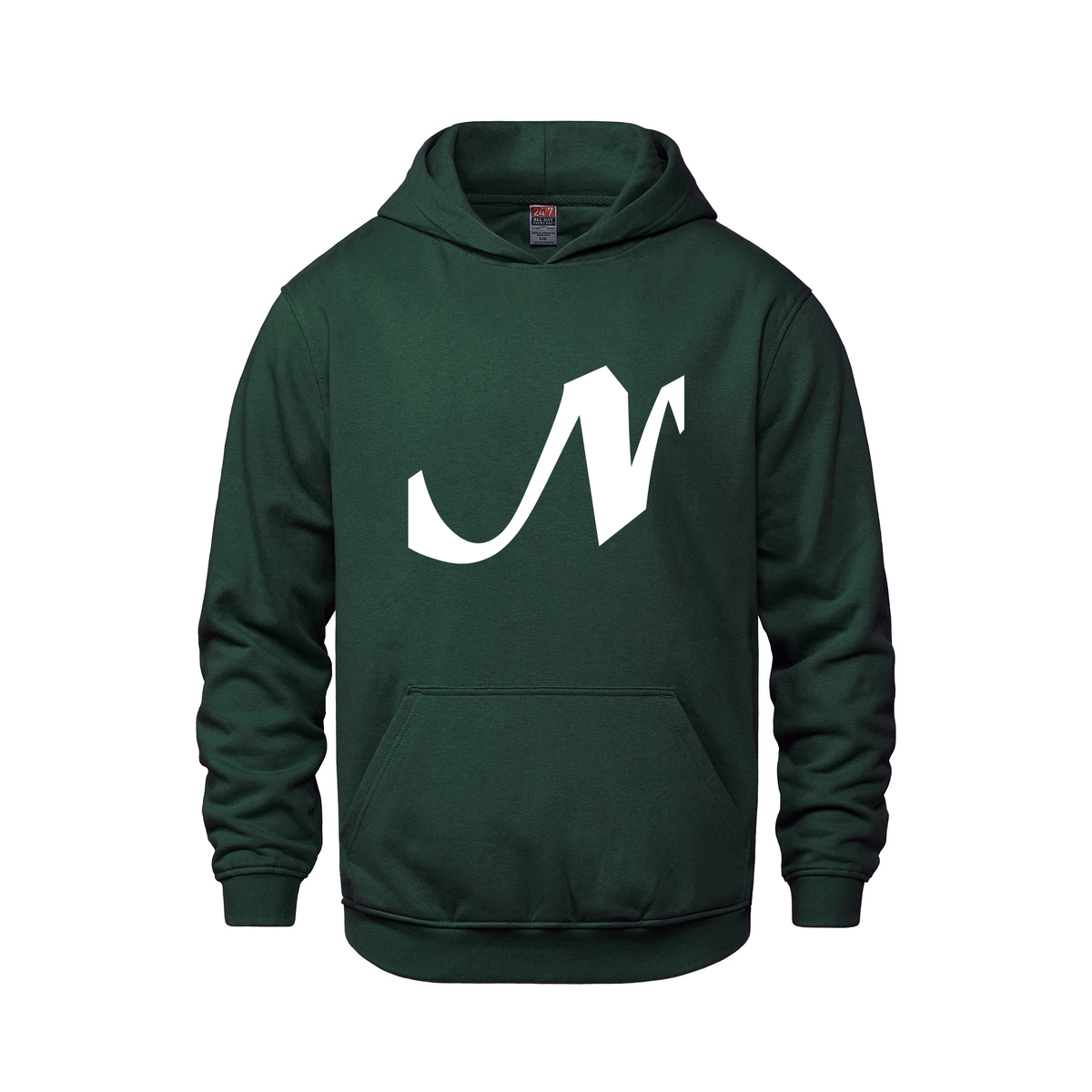 Alphabet N Hoodie 9 inch calligraphy White ink, Forest Green