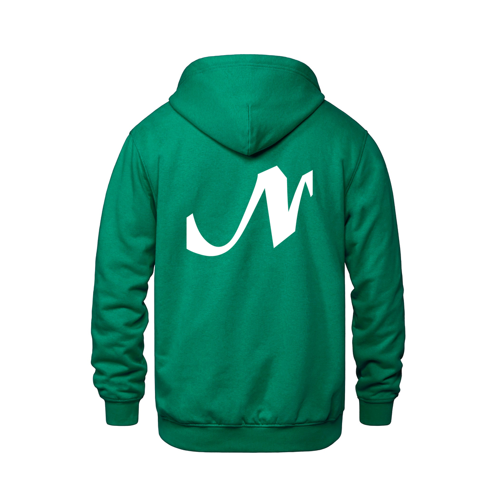 Alphabet N Hoodie 9 inch calligraphy White ink, Kelly Green