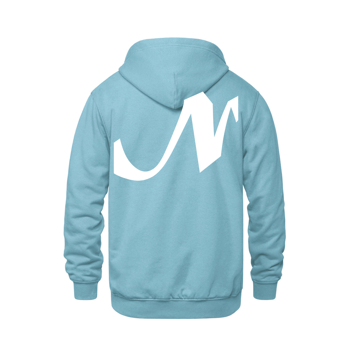 Alphabet N Hoodie 9 inch calligraphy White ink, Light Blue