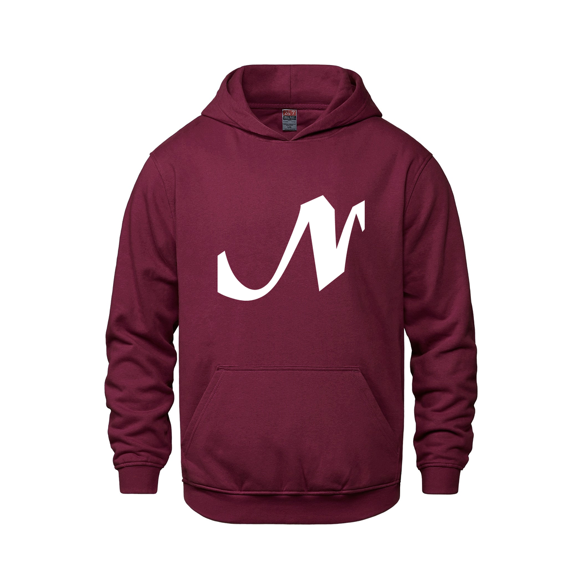 Alphabet N Hoodie 9 inch calligraphy White ink, Maroon