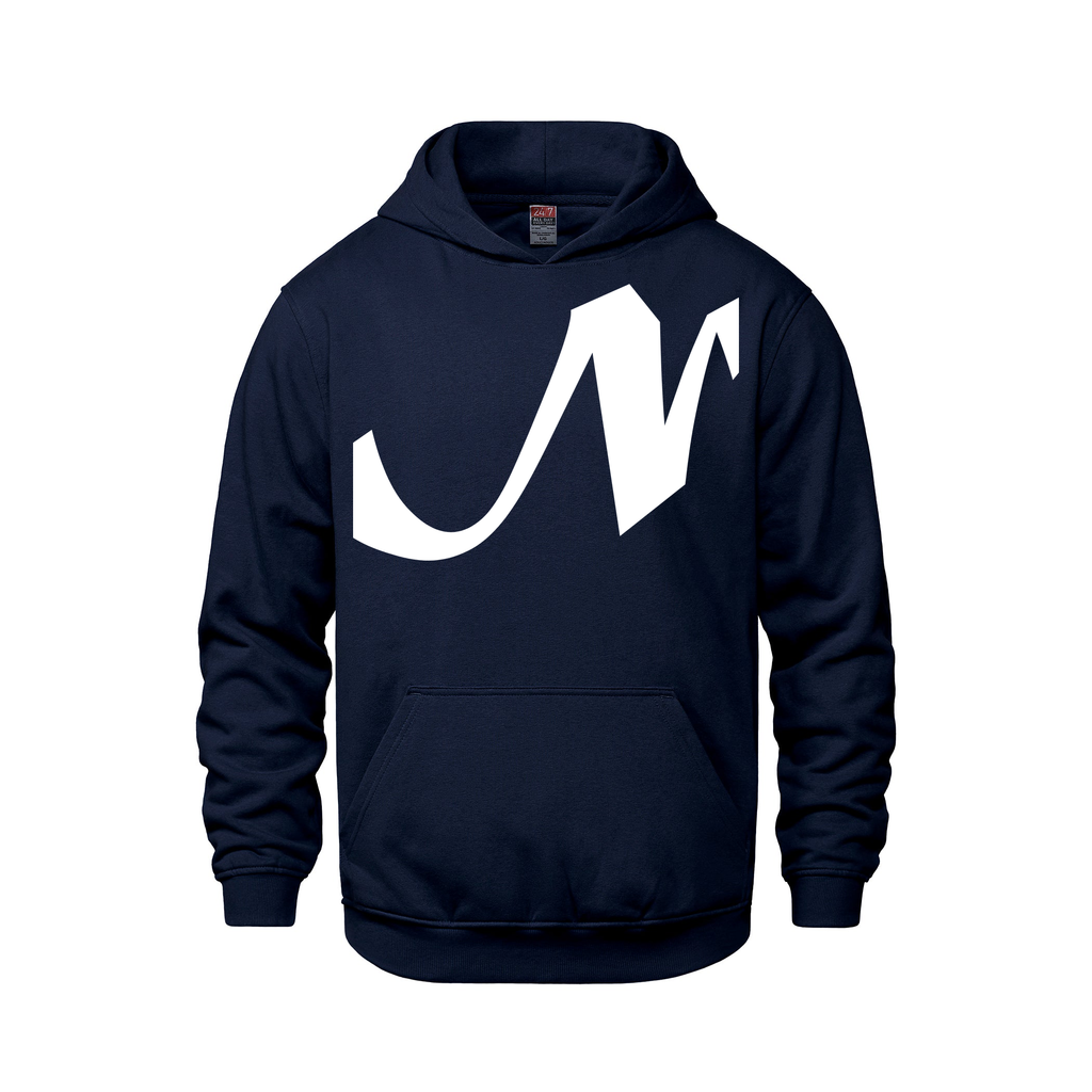 Alphabet N Hoodie 9 inch calligraphy White ink, Navy
