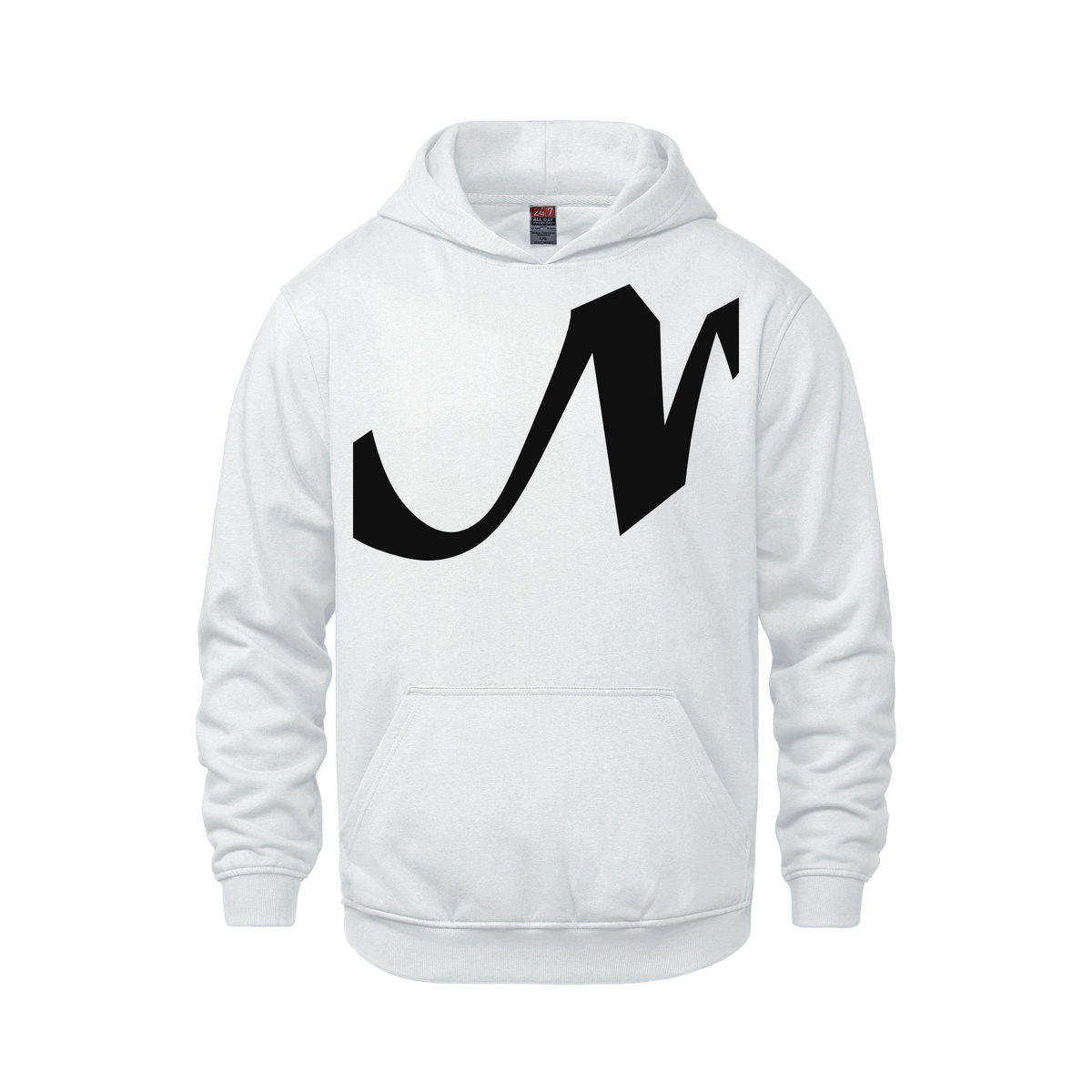 Alphabet N Hoodie 9 inch calligraphy Black ink, White