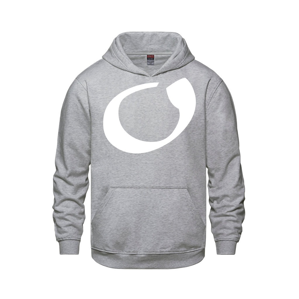 Alphabet O Hoodie 9 inch calligraphy White ink, Athletic Grey