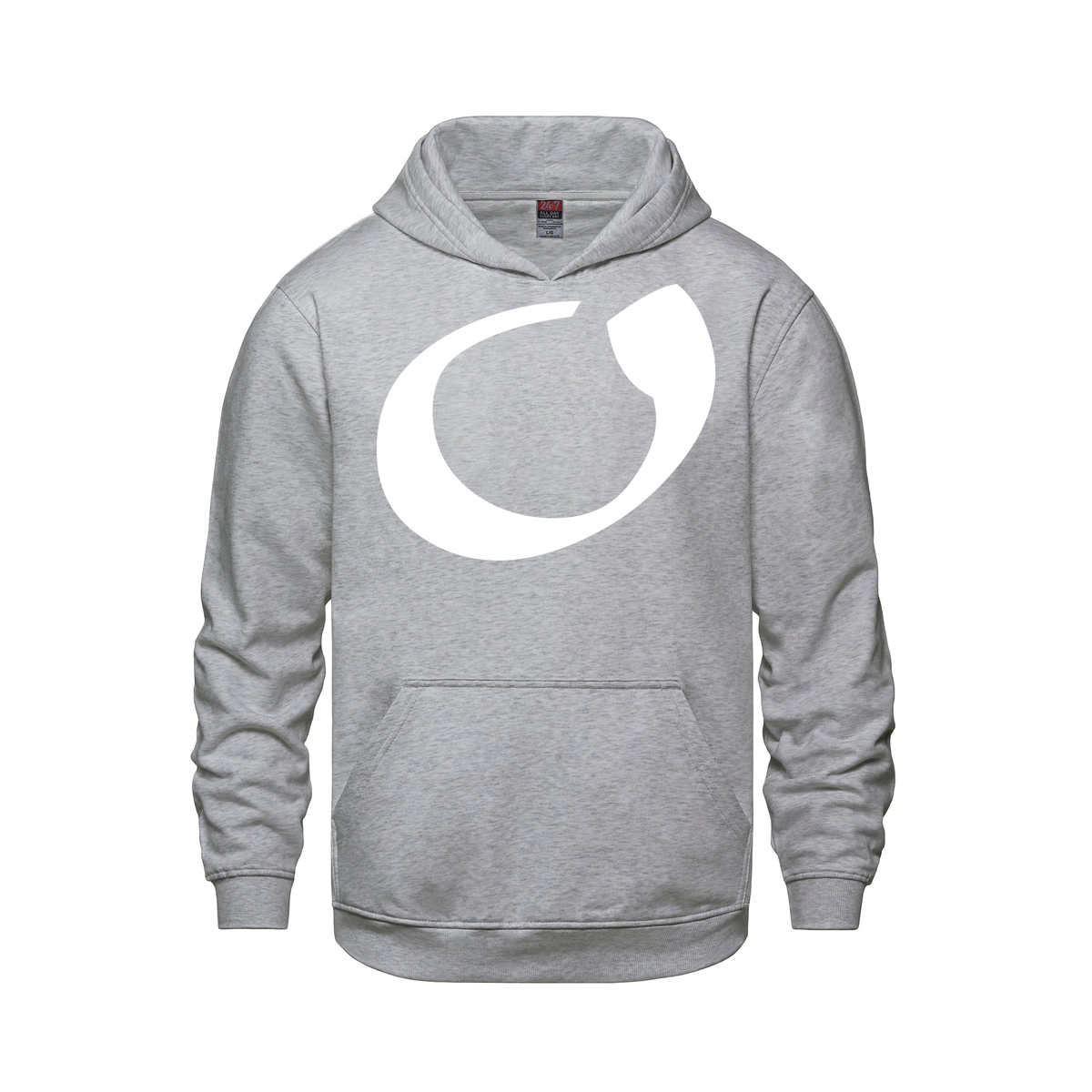 Alphabet O Hoodie 9 inch calligraphy White ink, Athletic Grey
