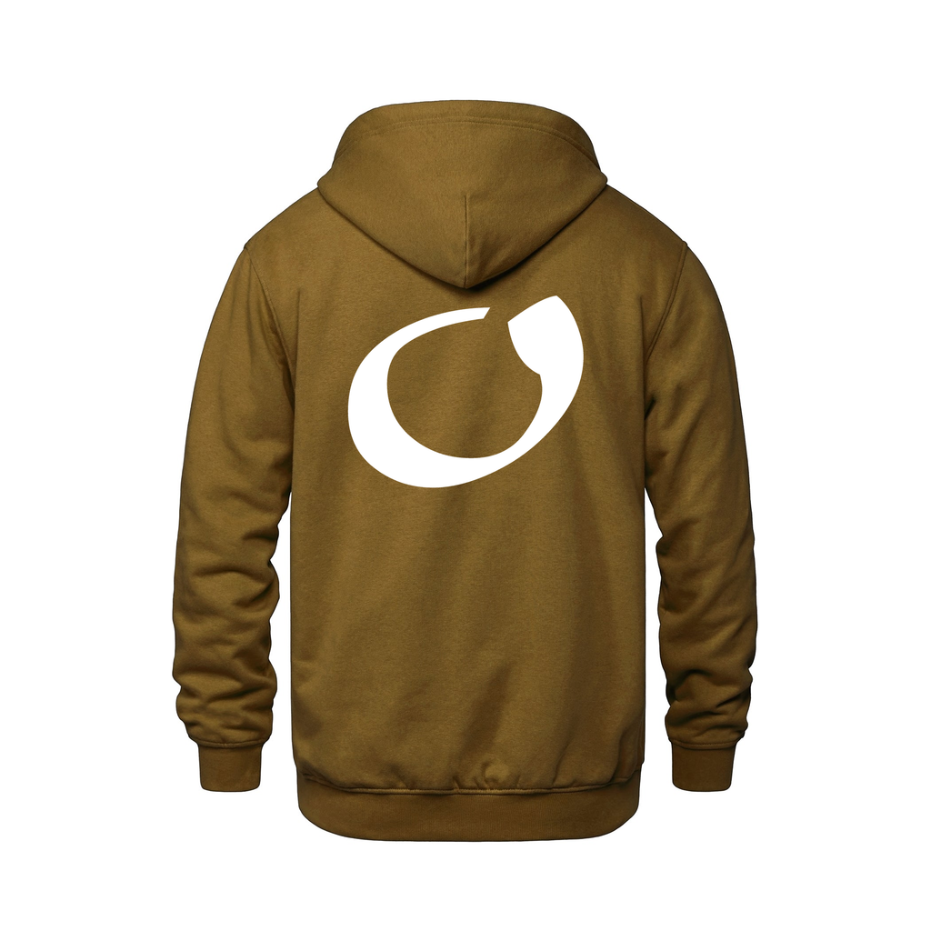Alphabet O Hoodie 9 inch calligraphy White ink, Caramel