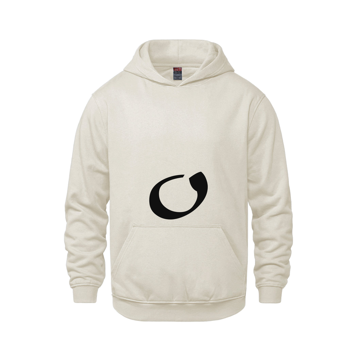 Alphabet O Hoodie 9 inch calligraphy Black ink, Ivory