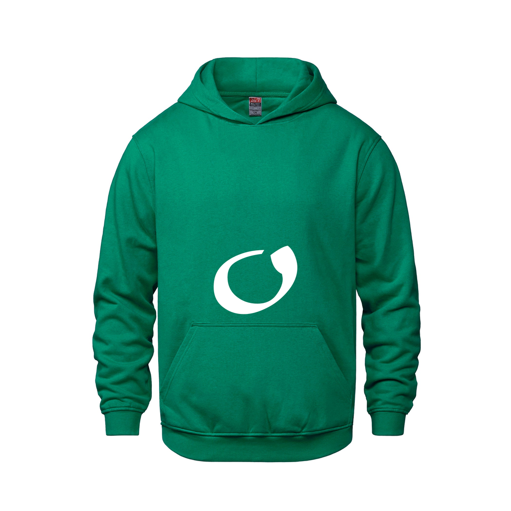 Alphabet O Hoodie 9 inch calligraphy White ink, Kelly Green