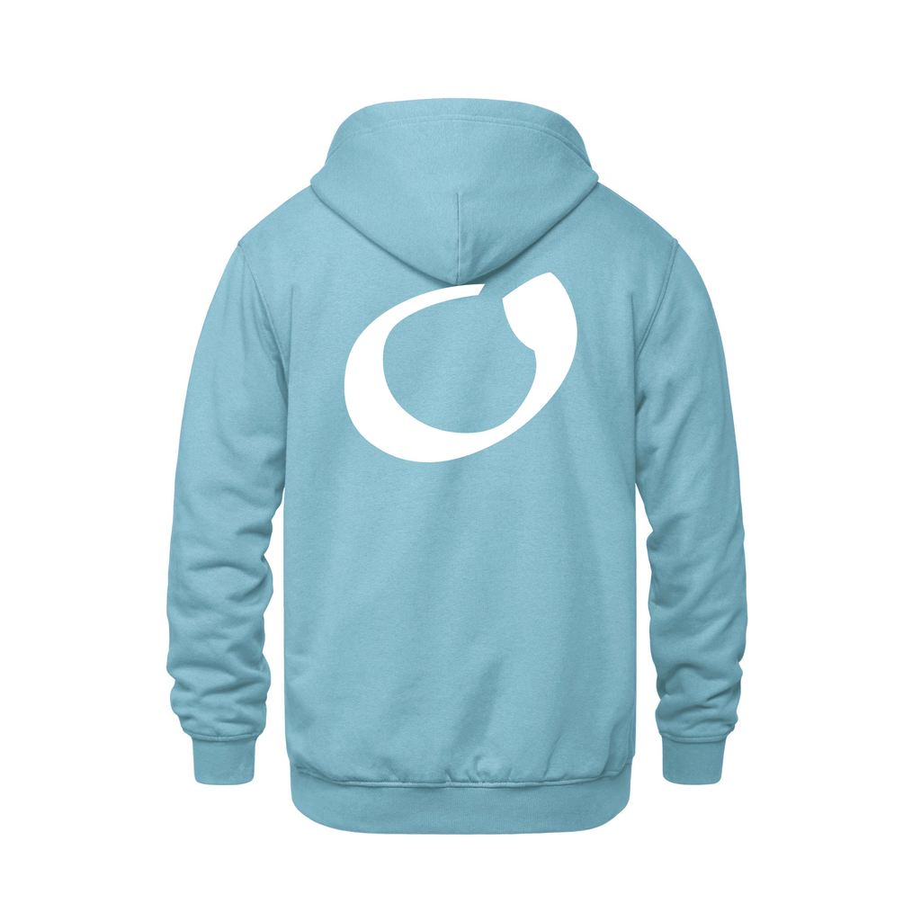 Alphabet O Hoodie 9 inch calligraphy White ink, Light Blue